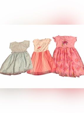 Girls S 6/6X Trio Floral & Tulle Dress Bundle - Pink, White, Light Blue